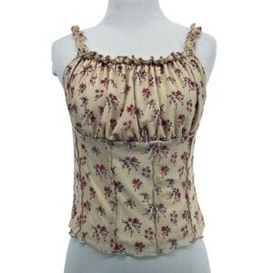 Papaya Women M Camisole Tan Red Floral Mesh Corset Style Ruffle Top Babydoll